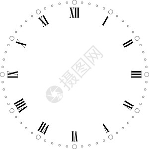 带有罗马数字的古时表脸 点标记分钟和小时 简单平坦矢量插图手表跑步指针时间测量圆圈古董滴答商业警报图片
