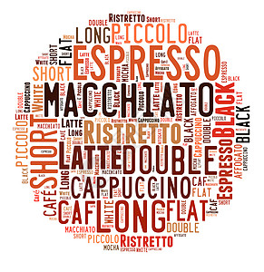 咖啡饮料词云拼贴插图海报店铺拿铁图表标签餐厅杯子咖啡店信息图片