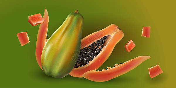 绿背景木瓜厨房食物叶子收成餐厅甜点生态美食广告烹饪背景图片