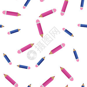 随机彩色铅笔的无缝模式绘画插图白色木头蓝色艺术学校粉色橡皮材料图片