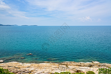 Koh Samui的岩石海岸线和海风景地平线海景支撑环境旅游海滩蓝色海洋旅行图片