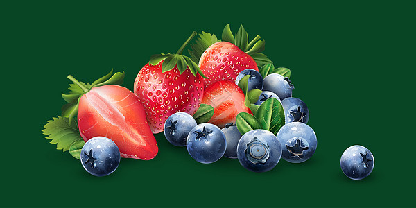 蓝莓和草莓包装标签生态果汁广告插图水果美食收成叶子图片