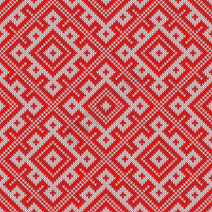 无缝针织图案 基于俄罗斯传统装饰织物工艺插图纤维羊毛提花编织针织品钩针红色图片