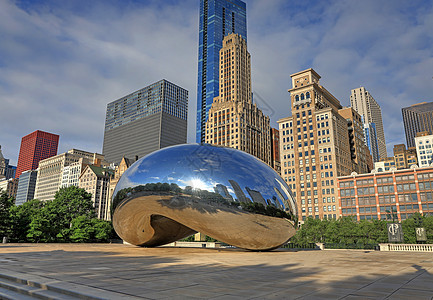伊利诺伊州芝加哥云门建筑学城市市中心公园旅行地标反射天际镜子天空图片