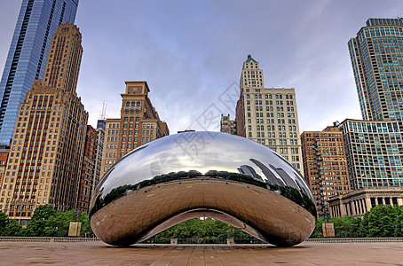 伊利诺伊州芝加哥云门吸引力雕塑全景景观天空艺术地标公园天际建筑学图片
