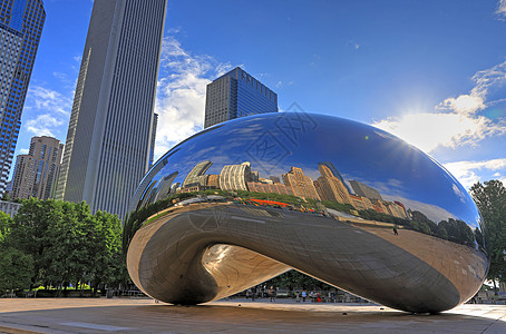 伊利诺伊州芝加哥云门反射游客市中心天空摩天大楼建筑景观全景旅行吸引力图片