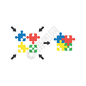 四个部分拼图部件的平板设计风格矢量概念图片
