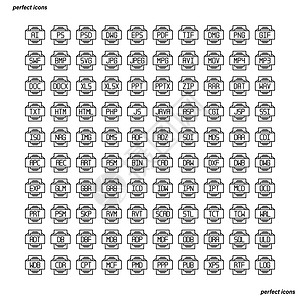 文件类型大纲图标完美像素 用于网站模板 包平台 概念业务对象设计图片