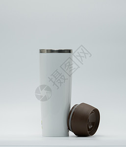 现代热瓶 在白色背景上隔离开口盖盖的现代热瓶金属真空热水瓶旅行咖啡包装设计瓶子液体烧瓶食物图片