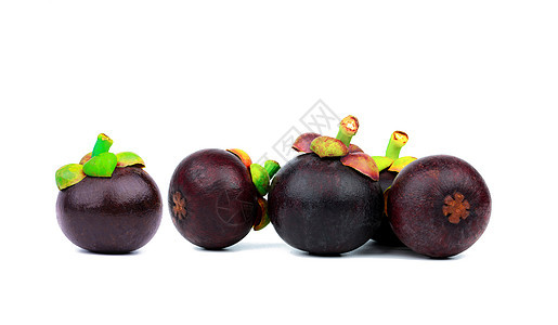 显示在与空间的白色背景隔绝的紫色皮肤的整个山竹果 来自泰国的热带水果 水果皇后 亚洲新鲜水果市场概念 单宁和氧杂蒽酮的天然来源尺图片