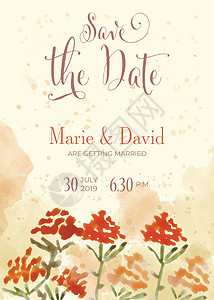 美丽的婚礼请柬与水彩花 保存数据水彩风格植物花瓣花框派对夫妻仪式树叶庆典图片