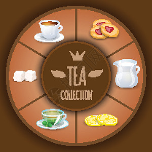 茶收集矢量图 您设计的的装饰元素和背景 热饮套装 咖啡厅主题图标可用于菜单收藏玻璃甜点柠檬茉莉花艺术插图饼干茶具厨房图片
