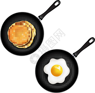 泛与煎饼和煎鸡蛋孤立的白色背景盘子营养饮食晚餐早餐平底锅午餐黄油宏观油炸图片