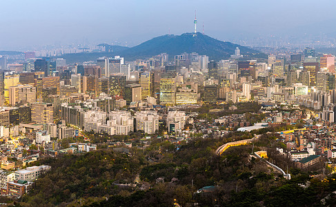 首首尔市下城市风景之夜建筑物旅行首都场景办公室日落天际商业夜景市中心图片