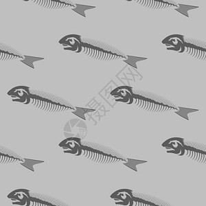白鱼骨无缝模式 海鱼图标钓鱼鱼骨卡通片食物绘画动物牙齿肋骨海洋标识图片