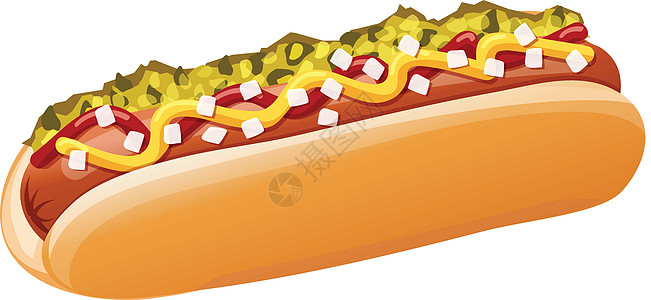 经典热狗配番茄酱芥末洋葱泡菜酱图片