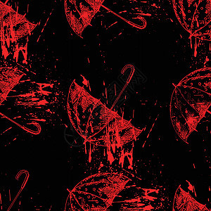 明亮的红雨伞和在黑色背景上喷洒 矢量纹理和喷射 不同的血滴 可怕的万圣节设计图片