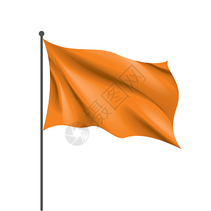 在白色背景上挥舞着橙色旗帜纺织品横幅磁带标签艺术徽章海浪丝带锦旗标准图片