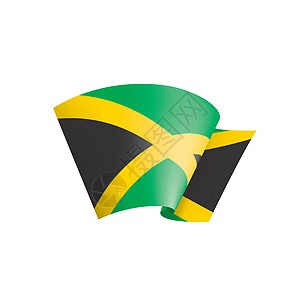 白色背景上的牙买加旗帜矢量插图全球国家绿色框架黄色横幅丝带海浪飞行黑色图片