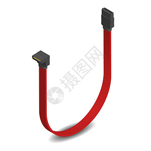 3D SATA连接器与红电缆 矢量说明红色绘画绳索数据力量磁盘插图硬件等距材料图片