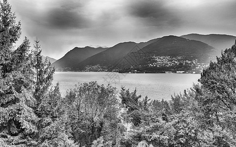 意大利科莫湖上风景景观建筑学旅行村庄海岸蓝色支撑别墅全景城市假期图片