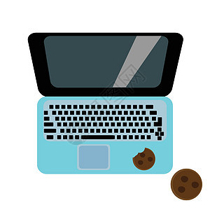 彩色背景上的笔记本电脑和咖啡图片