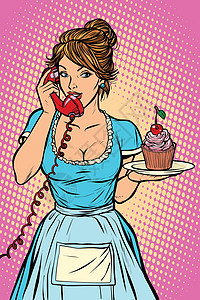 配樱桃快餐的小蛋糕 酒店服务 服务员图片