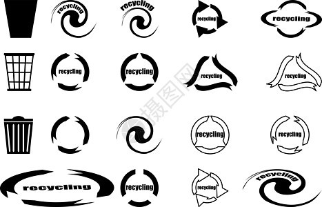 回收套装 垃圾桶垃圾箱按钮白色包装插图标签三角形箭头黑色标识图片