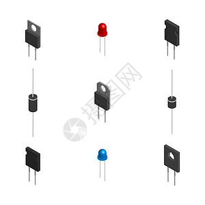 一组不同的 3D 电子元件矢量图插图网络保险丝芯片塑料电气电压剪贴活力收音机图片