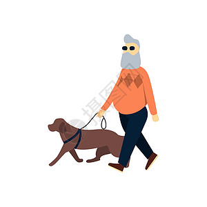 带导盲犬的盲人老人 老人视力受损 失明老人在行走男性祖父活动插图男人老年卡通片动物眼镜爷爷图片