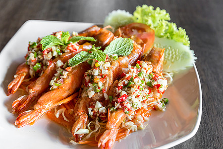 虎虾辣色沙拉洋葱薄荷海鲜美食盘子蔬菜香料辣椒食物黄瓜图片