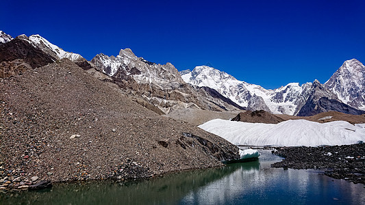 K2和巴基斯坦卡拉科鲁姆山Concordia的宽峰K2和Broad Peak蓝色石头首脑日落天空情绪崎岖旅行顶峰晴天图片