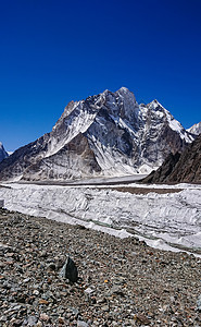 K2和巴基斯坦卡拉科鲁姆山Concordia的宽峰K2和Broad Peak顶峰风景日落冰川石头崎岖晴天岩石情绪天空图片