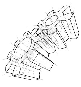 3D齿轮  3 的矢量渲染商业圆形绘画草图技术圆圈装置蓝图线条工程图片