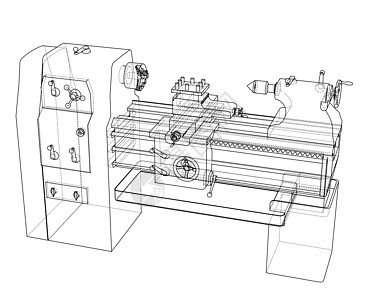车床概念  3 的矢量渲染工厂车削作坊制造业草图加工机器数控工程机械图片