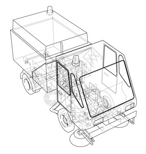 小街清洁小车概念草图扫帚灰尘运输车辆汽车刷子机器卡车技术图片
