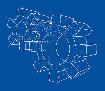 3D齿轮  3 的矢量渲染草稿纽带蓝图车辆技术装置白色线条旋转绘画图片