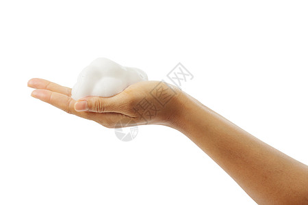 女性手与白泡沫分离的剪切路径化妆品药品洗发水皮肤气泡洗澡广告清洁度感染手指图片