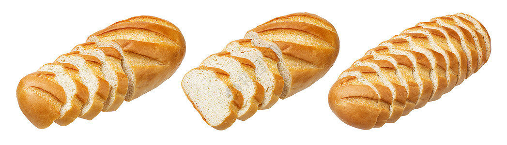 长面包 白色背景上孤立的切片白面包图片