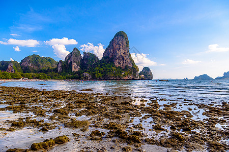 泰国克拉比Ao Nang Ao Nang的西拉莱海滩低潮水公园海岸泥滩石头太阳国家潮汐天空日落假期图片