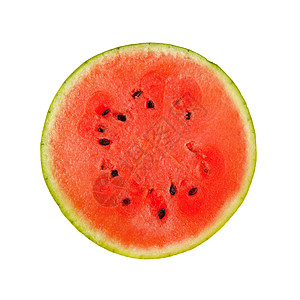紧近一半的红西瓜切片隔离红色粉色背光白色水果种子食物饮食营养图片