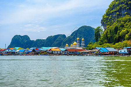 岩石岛上的渔村 Ko Panyi Mueang Pha村庄假期热带娱乐风景晴天岩石潜水群岛天堂图片