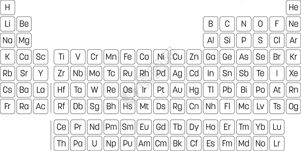 元素周期表 带有化学元素符号的简单表格 黑色大纲矢量插图Black Group学校重量化学品图表材料援助原子化学电子海报图片