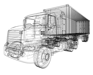 美国卡车轮廓矢量渲染 3运输车辆货车出口商品进口盒子商业草图货运图片