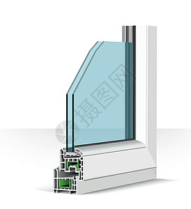 3d 塑料窗口剖面图 白色的矢量插图图片