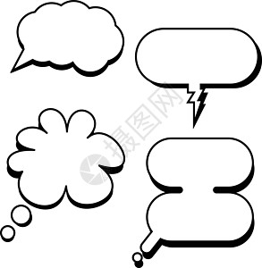 语音聊天卡通经典语音气泡矢量 带有空对话框的漫画气泡 语音文本框集插画