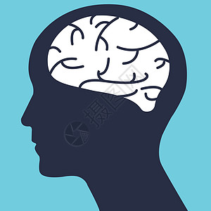 用简单的脑向量剪影人头 人脑设计 思维概念的创意图片