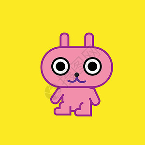 可爱的卡通人物粉红兔艺术与黄色背景矢量图 儿童兔简单设计图片