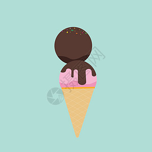 可爱的双色调冰淇淋与柔和的背景 甜心冰淇淋矢量图 草莓和巧克力蛋筒与 toppin图片