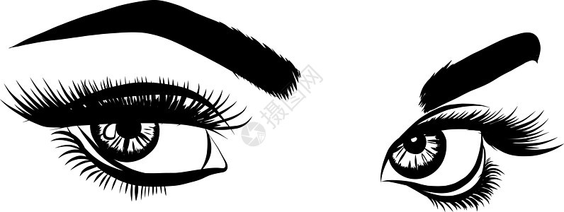 白色背景上的长睫毛插图 详细描述女性的眼睛化妆品睫毛膏眼皮女孩黑色艺术眼球睫毛鸢尾花魅力图片